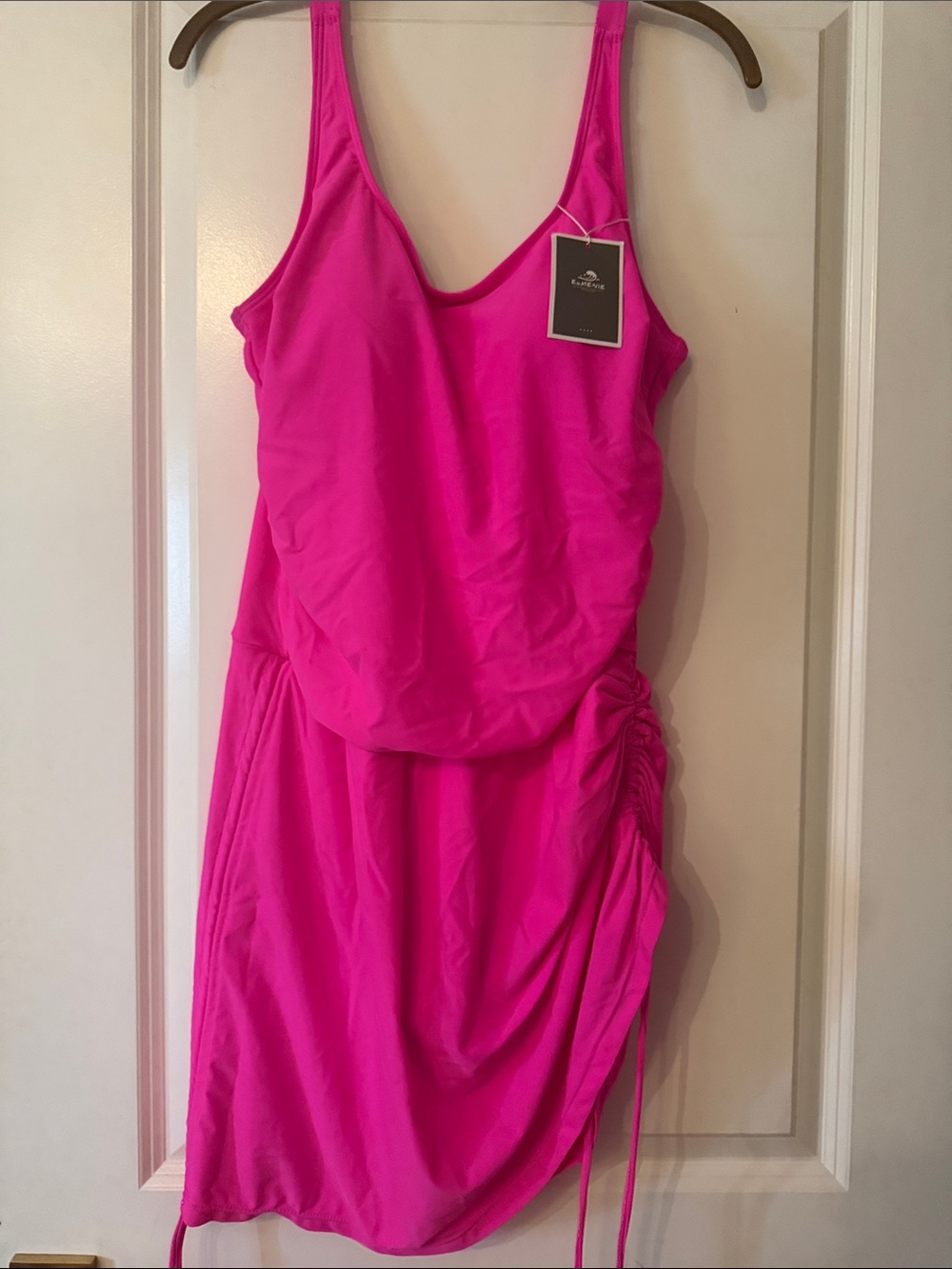 Slenderizing Bright Pink Tank Dress/Swimdress  with Side Ruching